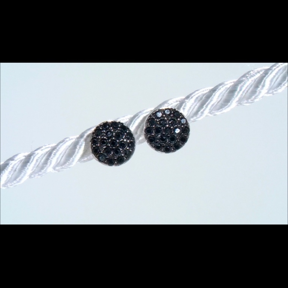 Black Spinel Rhodium Over Silver Round Stud Earring